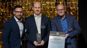 Marco Suevo, Manuel Sautermeister, Pascal Mutter von Endress+Hauser waren bei der Preisverleihung in Würzburg.