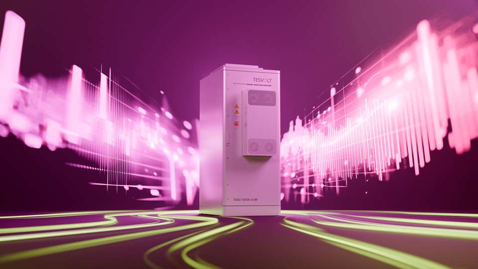 Das neue Batteriesystem Tesvolt Forton mit 92 kWh Kapazität eignet sich für den Energiehandel im Gewerbesegment.