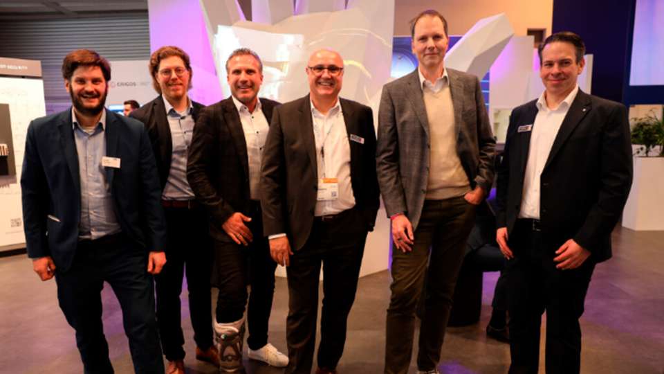 Arvato Systems und VIVAVIS auf der E-world 2025. Von links nach rechts: André Hoffmann, Bastian Weber, Joachim Kopp, Luis Goncalves, Olaf Steinbrink, Maik Braun 