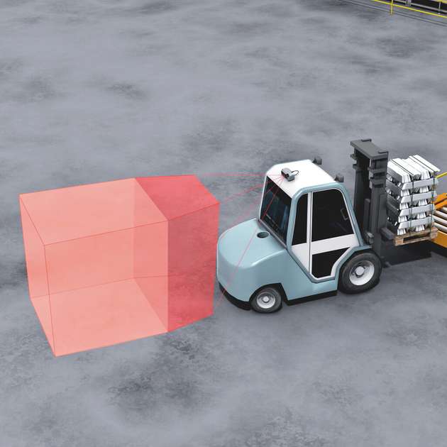 KI-gestützte 3D-Umfeld- und Antikollisionsüberwachung: Die Outdoor-geeignete Stereo-Kamera Visionary-B Two von Sick eignet sich für die Fahrweg-, Seiten- und Rückraumüberwachung von AGVs, AMR & Co.