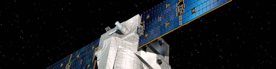 Künstlerische Darstellung des MERLIN-Instruments auf Basis der Myriade-Satellitenplattform: Das Projekt umfasste eine deutsch-französische Kooperation zur globalen Überwachung von Methanemissionen.