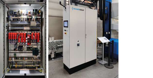 Energie, Gewicht und Platz sparen bei der Verdrahtung. Oben der Schaltschrank mit Montageplatte und nötigem Klimagerät, darunter der Schrank mit dem Airstream System. Beide mit identischer Bestückung.  