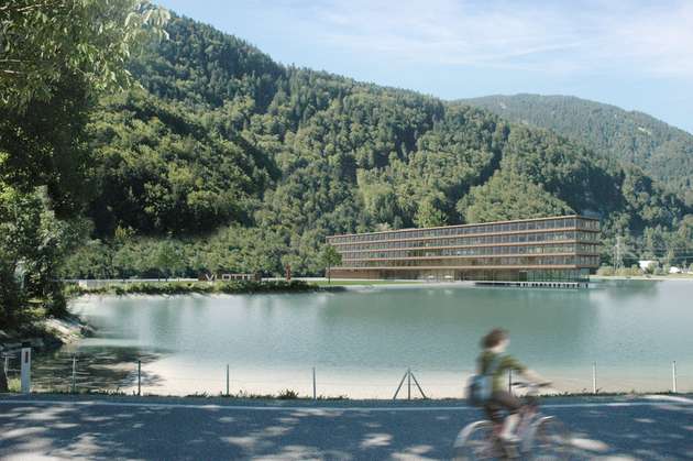Holz-Hybrid: Das im LCT-System errichtete Wasserkraft-Kompetenzzentrum der Illwerke in Vandans im Montafon hat fünf Stockwerke und über 10.000 qm Bruttogeschossfläche.