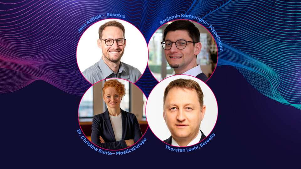 Auf der INDUSTRY.forward EXPO diskutieren Dr. Christine Bunte, Jens Astfalk, Benjamin Kampmann und Dr. Thorsten Loehl zum Thema Nachhaltigkeit in der Kunststoffindustrie.