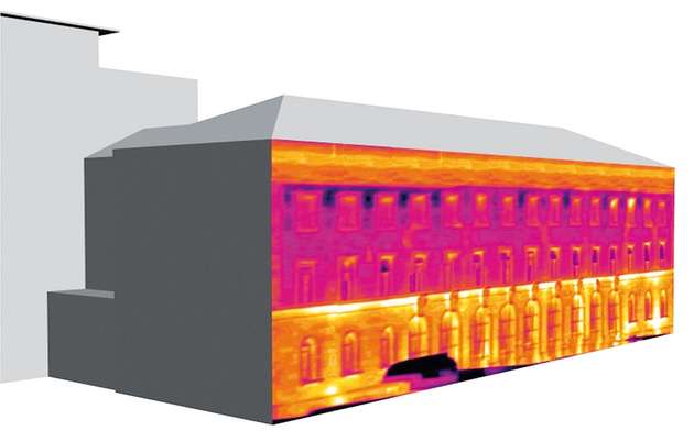 Bausünden aufdecken: Die gewonnenen Infrarot-Informationen werden wie eine Tapete auf das Gebäudemodell gezogen.
