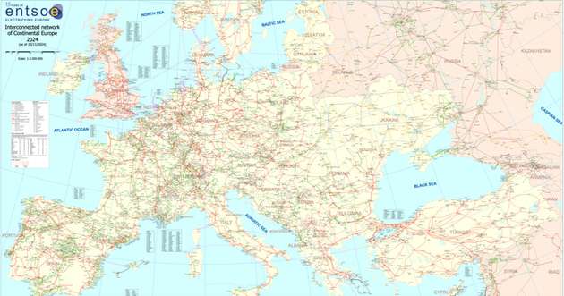 Das Stromnetz des Verbandes Europäischer Übertragungsnetzbetrieber.