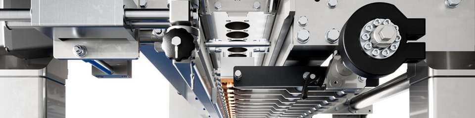 Das völlig neu konzipierte Drahtschneidesystem des neuen Extruders, das Geschwindigkeiten von bis zu 350 Hüben pro Minute bei einer maximalen Arbeitsbreite von 1.700 mm erreicht. 