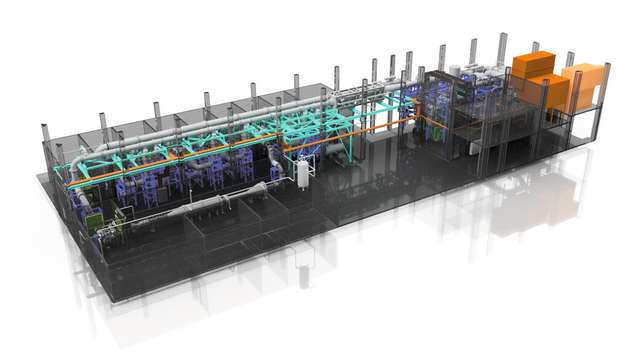 Das gesamte Versuchsluftversorgungssystem hat eine Größe von 82 m x 15 m x 9 m.