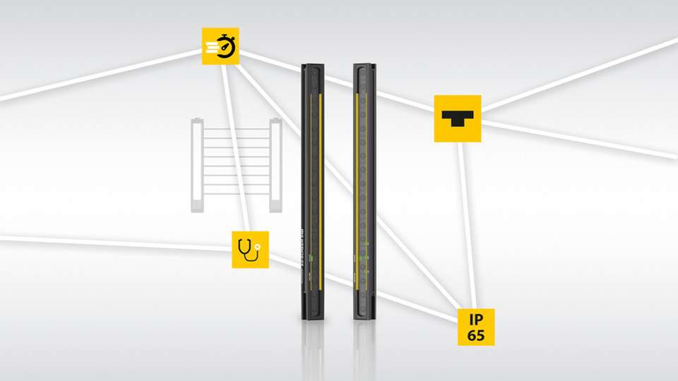 Turcks Safety-Lichtvorhang Banner S4B überwacht permanent Ausrichtung und Signalstärke.