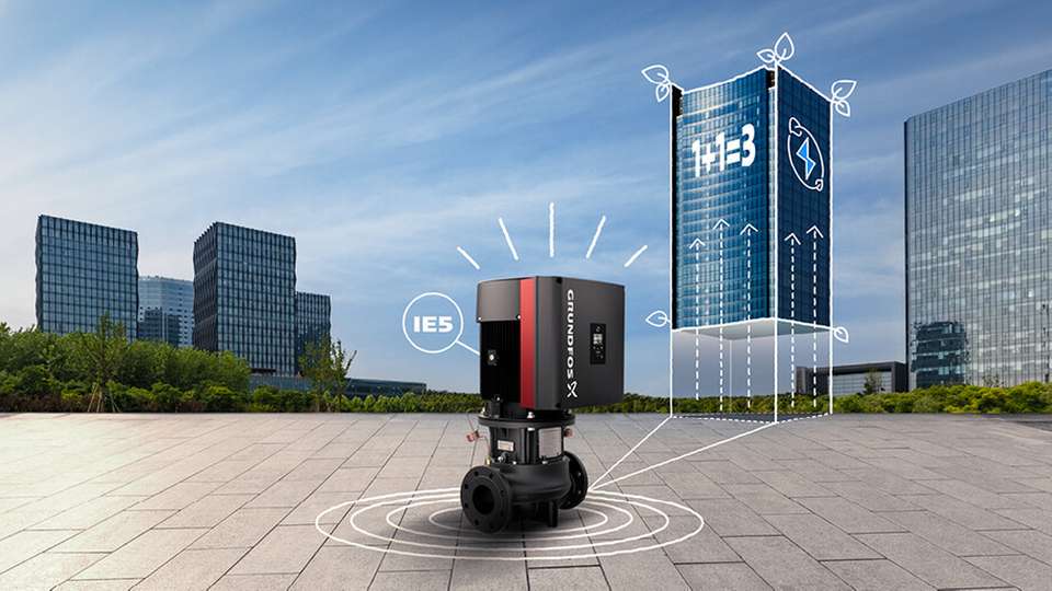 Die Grundfos TPE3 ist eine hocheffiziente Inlinepumpe mit intelligenten Regelungsfunktionen, die den Energieverbrauch in Gebäude- und Fernwärmesystemen bedarfsgerecht optimiert.