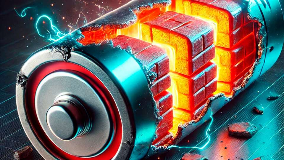 Elektrode und Elektrolyt swerden zu einer chemisch verschränkten Struktur verbindet, ähnlich wie Ziegelsteine, die von gehärtetem Mörtel zusammengehalten werden, um die Batteire langlebiger zu machen. 