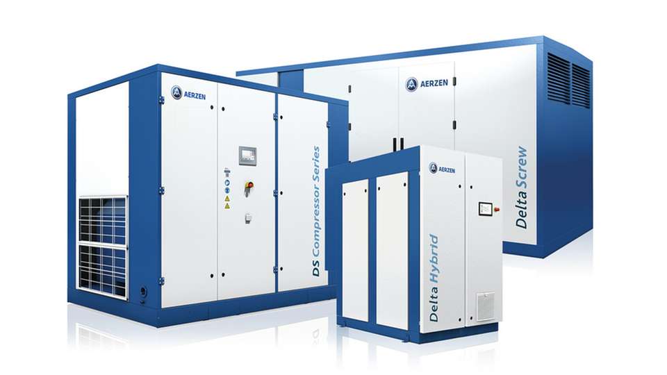 Die Baureihen DS, Delta Hybrid und Delta Screw: Auf der Powtech zeigt Aerzen sein Sortiment an Gebläse- und Verdichtertechnik.