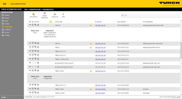 Die Diagnostic View zeigt alle im Netz verfügbaren Geräte im Überblick.