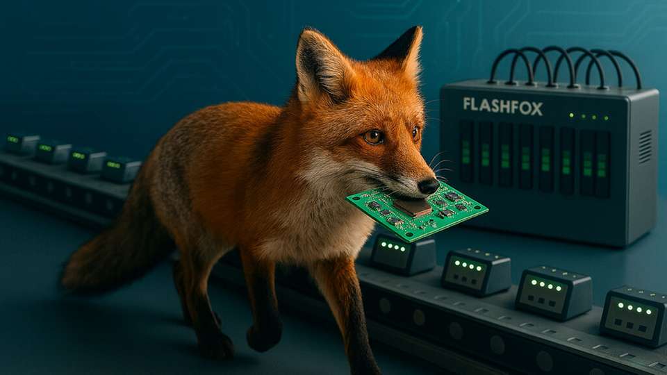Göpel Electronic hat den FlashFOX flexibel skalierbar gestaltet: Mehrere 4- oder 8-Kanal-Programmer lassen sich kombinieren, sodass bis zu 32 oder mehr parallele Kanäle möglich sind.