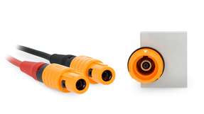 Der Odu Medi-Snap 1,6 kV sorgt mit IP64-Schutz, Push-Pull-Verriegelung und mechanischer Codierung für sichere Hochvolt-Messungen in Batterietests und Photovoltaik-Laboren.