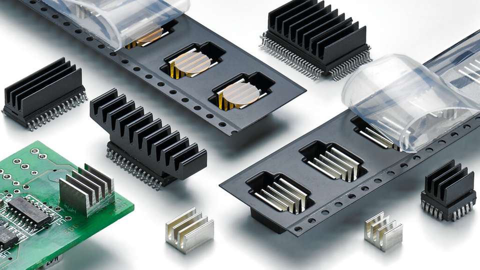 SMD-Kühlkörper im Tape-&-Reel-Format: Fischer Elektronik erleichtert die automatisierte Bestückung und verbessert das Thermomanagement auf hochdichten Leiterkarten.