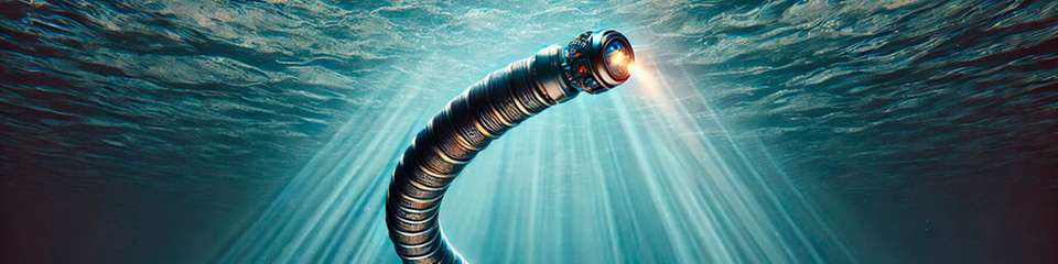 Konzeptbild einer autonomen Unterwasser-Roboterschlange: Inspiriert von den Bewegungen des Fadenwurms C. elegans wird der Sensor ezum Beispiel zur Steuerung verwendet.