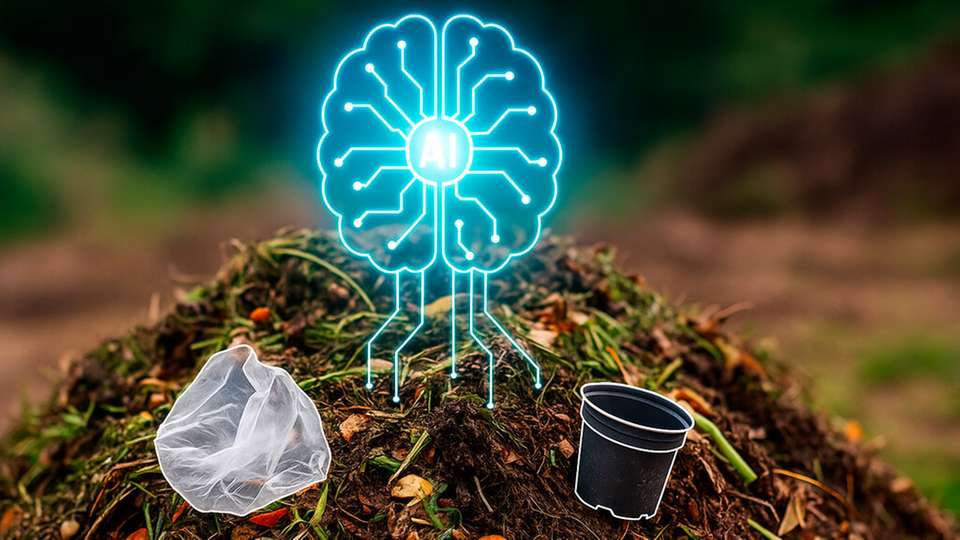 Ein KI-gestütztes System erkennt Fremdstoffe wie Plastik oder Pflanztöpfe im Bioabfall und markiert sie digital – ein Beitrag zu saubererem Biomüll und effizienterer Kompostierung.