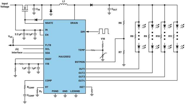 Abbildung 4: MAX25512-Treiber für die Hintergrundbeleuchtung