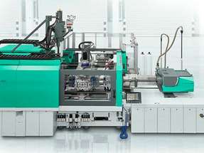 Der kompakte Allrounder Cube 1800 von Arburg produziert Zweikomponenten-Verschlusskappen mit kurzer Zykluszeit und automatisierter Teileentnahme.