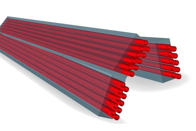 Modellierung: Die Wärmeübertragerelemente wurden mit Geome­triedaten parametriert.