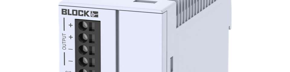Die DC-USV PMC-0424-050-01 von Block puffert 24 VDC batterielos per Superkondensator (5 A), schaltet bei Spannungseinbruch automatisch um und liefert als externes Power-Boost-Modul bis zu 12 A für bis zu 6 Sekunden.