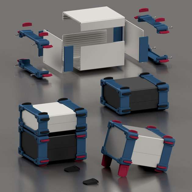 Gehäuserahmen mit austauschbaren Standfüßen lassen eine Verwendung als einfaches Tischgehäuse als auch als Pultgehäuse zu.