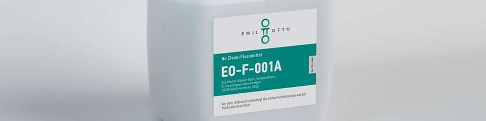 Das Flussmittel EO-F-001A verfügt über nicht-korrosive Formulierung und halogenidfreie Aktivatoren.