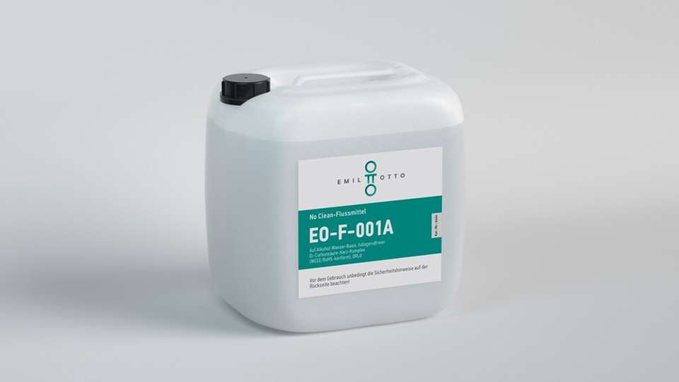 Das Flussmittel EO-F-001A verfügt über nicht-korrosive Formulierung und halogenidfreie Aktivatoren.