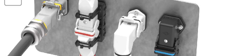 Das neue Verschlussbügeldesign der Baugröße 21.21 erlaubt eine einfache, farblich codierte Unterscheidung kompakter Steckverbinder und sorgt so für mehr Sicherheit, Ergonomie und Übersicht in platzkritischen Industrieanwendungen.