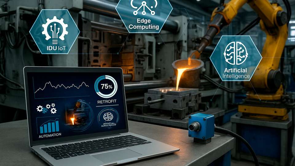 Visualisierung einer digital nachgerüsteten Produktionsanlage mit vernetzter Sensorik und Datenanalyse – Grundlage für Retrofit, Systemmodellierung und effiziente Produktionsprozesse.