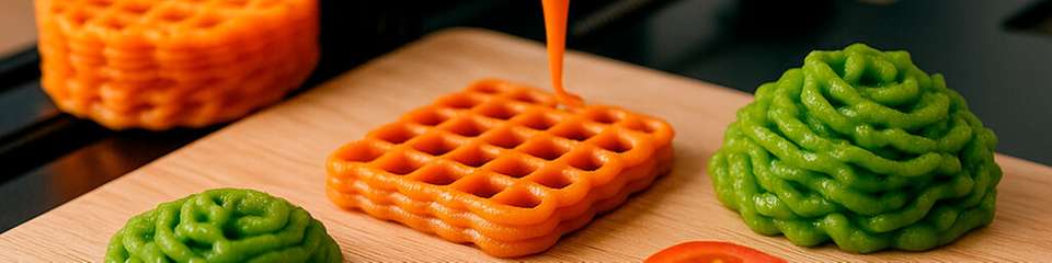 Forschung kombiniert 3D-Druck und Extrusion, um präzise strukturierte Hybridlebensmittel mit verbesserten Texturen und ernährungsphysiologischen Eigenschaften zu entwickeln.