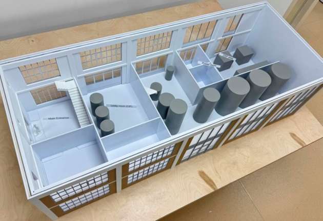 Das 3D-Modell zeigt den geplanten Aufbau der Biotechnology Fermentation Factory in Ede mit Pilot- und Demobereichen für Präzisions- und Biomassefermentation. 