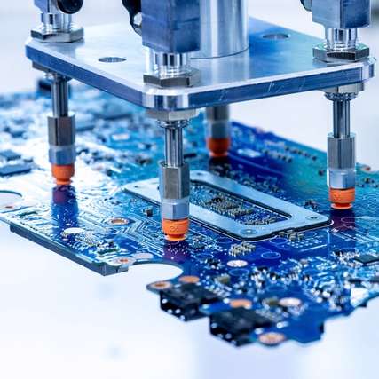 Sichere Handhabung sensibler Elektronik: Der neue Sauggreifer aus dem Material HT1-ESD bewegt Leiterplatten abdruckarm und schützt zuverlässig vor elektrostatischen Entladungen.