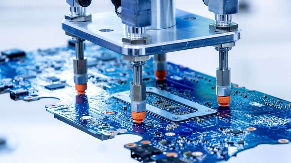 Sichere Handhabung sensibler Elektronik: Der neue Sauggreifer aus dem Material HT1-ESD bewegt Leiterplatten abdruckarm und schützt zuverlässig vor elektrostatischen Entladungen.