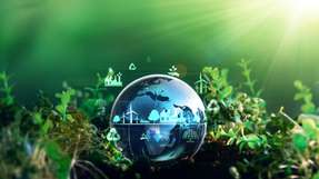 Symbolgrafik zu nachhaltiger Wertschöpfung und klimafreundlichen Technologien im globalen Kontext.