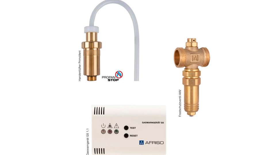 Zum Schutz von Monoblock-Wärmepumpen vor den Gefahren durch Stromausfall und Minustemperaturen empfiehlt sich die Verwendung des Frostschutzventils AVV, der manuellen Schnellentlüftung PrimoVent und des Gaswarngeräts GS 1.1 von Afriso.