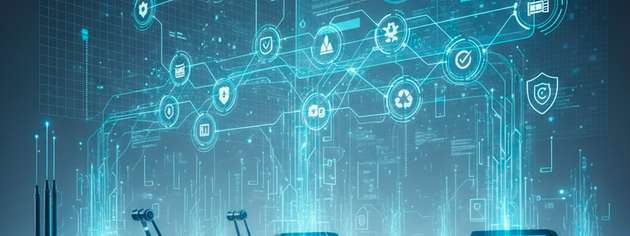 Eine moderne Industrieumgebung mit vernetzten Maschinen und visualisierten Datenströmen zeigt die Einführung digitaler Produktpässe. Grafische Elemente symbolisieren Datenpunkte, Wertschöpfungsketten und regulatorische Anforderungen.