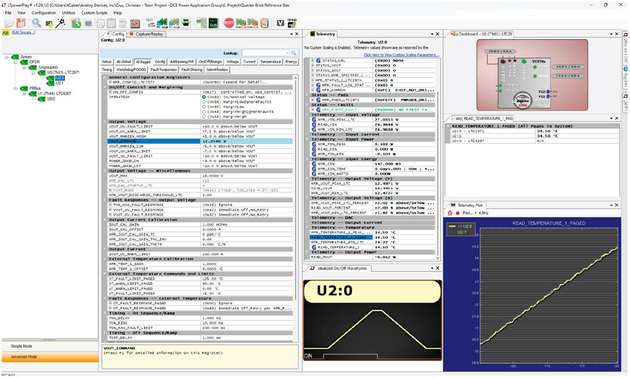 ADI-Referenzdesign für eine 54-V-zu-12-V-Systemanwendung, die mit LTpowerPlay verbunden ist.