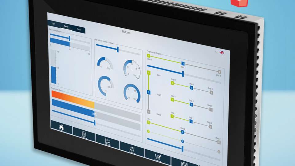 Web-HMI ET 0711-02 von Sigmatek mit schwarzem Rahmen und HTML5-Visualisierung – ausgelegt für den Schaltschrank-Einbau in industriellen Anwendungen.