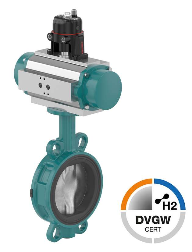 Gemü R481: Victoria mit pneumatischem Schwenkantrieb und Stellungsrückmelder.