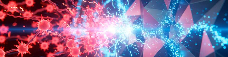 Stickstoffatome (blau) blockieren an den Korngrenzen das Eindringen von Wasserstoff (rot). Diese atomare Passivierung schützt den Edelstahl vor Versprödung und Korrosion.