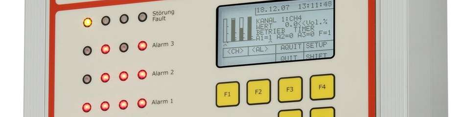 Stationäre Gaswarnzentrale überwacht Wasserstoff 24/7, bewertet Konzentrationen zur UEG-Absicherung und schaltet bei mehrstufigen Alarmschwellen Schutzfunktionen.