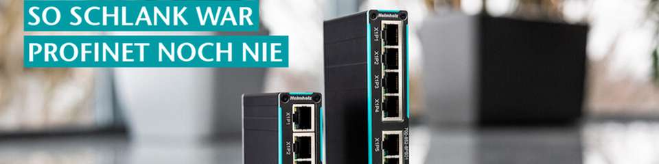 Der Flextra Slim Profinet Switch vereint zuverlässige Echtzeitkommunikation, integrierte Diagnosefunktionen und Ring-Redundanz in einer extrem kompakten Bauform von nur 25 mm Breite.