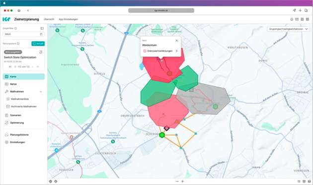 Mithilfe der App Zielnetzplanung in der Intelligent Grid Platform (IGP) können Szenarien und Maßnahmenpakete bis zum Jahr 2045 automatisiert nach dem NO(X)VA-Prinzip erstellt werden.