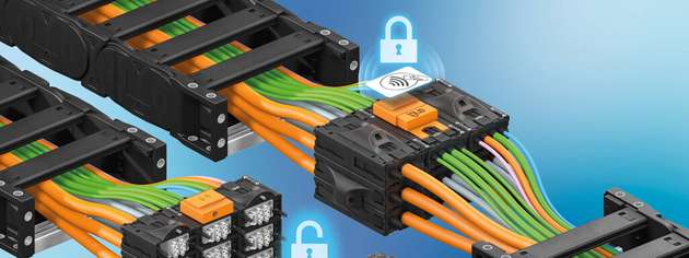 Das RFID-Schloss verhindert unautorisierte Zugriffe auf Energieketten-Anschlüsse.