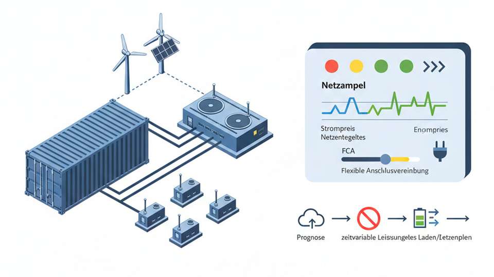 Strive.Bw untersucht, wie Großbatteriespeicher im Verteilnetz netzdienlich betrieben werden – mit Prognosen, flexiblen Netzanschlussvereinbarungen (FCA) und dynamischen Netzentgelten (AgNes).