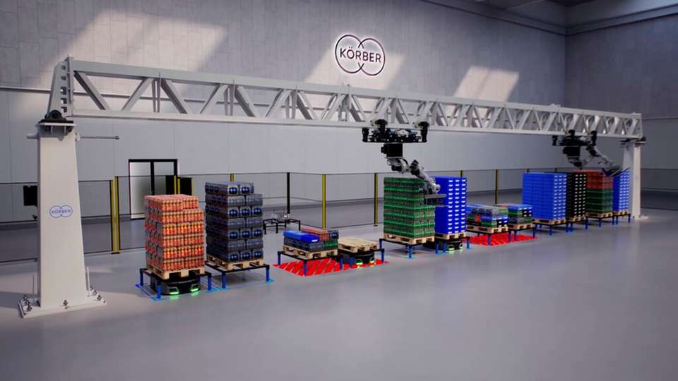 Die Mixed-Palletizing-Lösung erleichtert durch die Automatisierung der gemischten Palettierung, Unternehmen mit großer Artikel- und Variantenvielfalt den manuellen Aufwand.