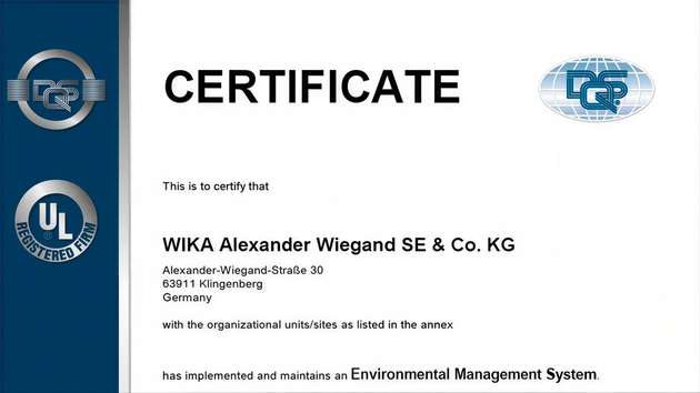 2007: Zertifiziert nach ISO 14001 – Bei Wika haben Nachhaltigkeitsthemen wie Umweltschutz und Energiemanagement einen hohen Stellenwert. Nicht nur das Stammhaus in Klingenberg erfüllt die Anforderungen der internationalen Umweltmanagementnorm ISO 14001, sondern auch die produzierenden Niederlassungen in Brasilien, China, Indien, Italien, Korea, Polen und der Schweiz sind zertifiziert.