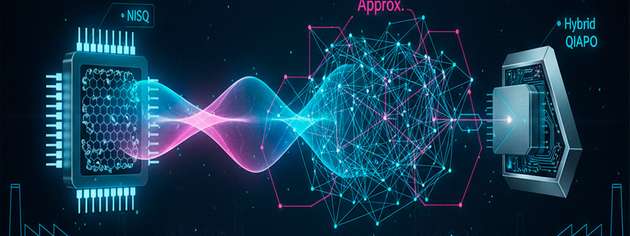 Hybridansatz für Optimierung: Ein Quantencomputer vereinfacht komplexe Industrieprobleme, damit klassische Algorithmen sie weiter bearbeiten können – als approximative Optimierung auf NISQ-Systemen.